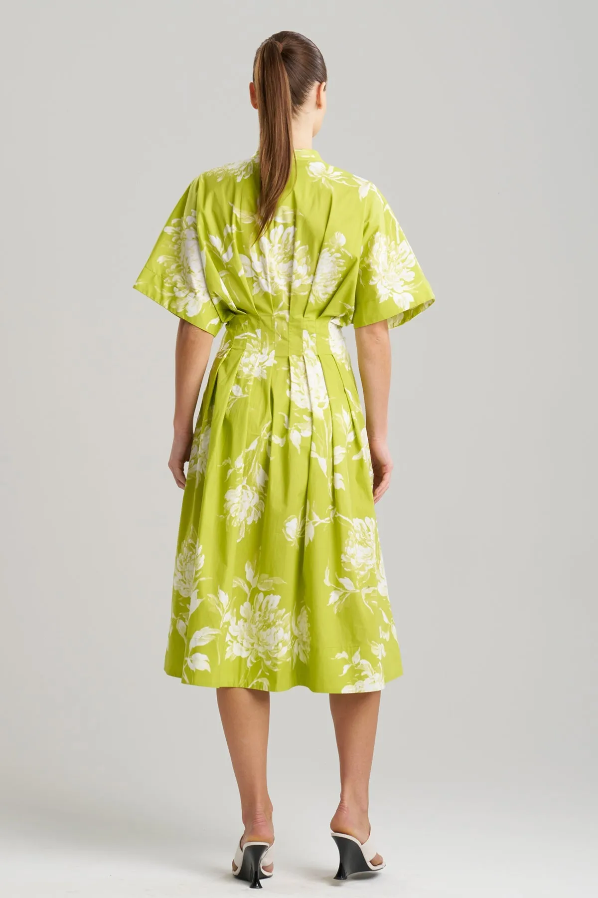 Miyako Printed Cotton Poplin Pleat Button Down Dress