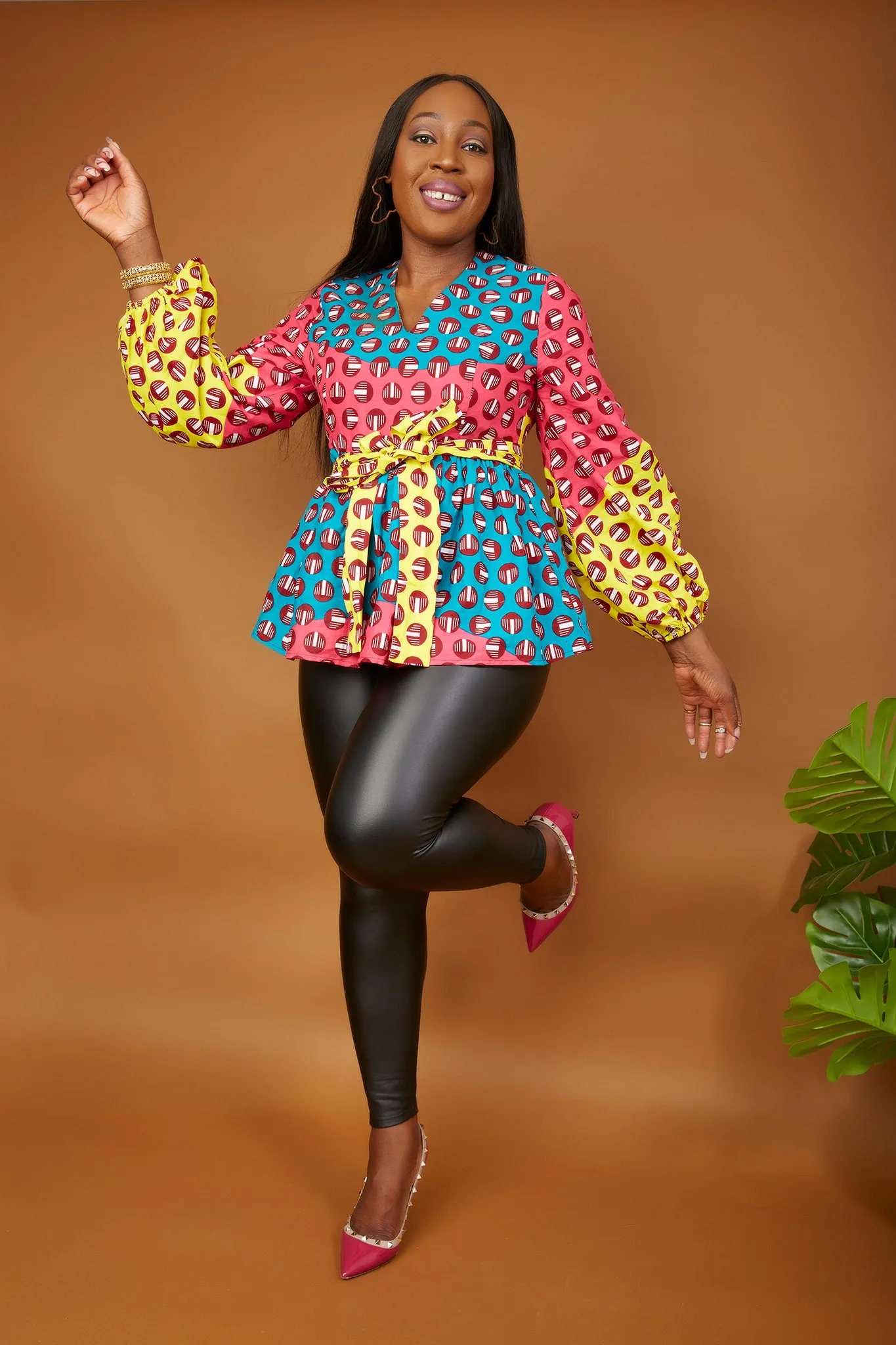 New In African Print Long Sleeve High Waist Top (Also available in Plus Size) - Tegga