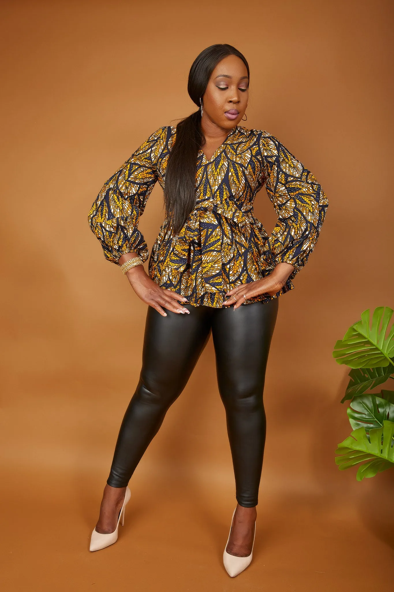 New In African Print Long Sleeve High Waist Top (Also available in Plus Size) - Tegga