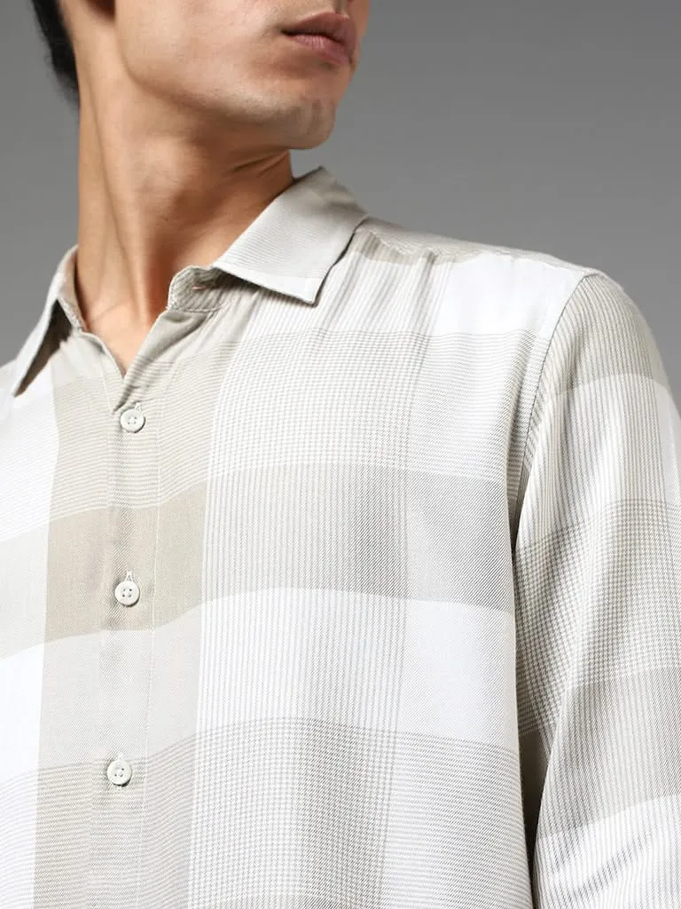 Nuon Beige Checked Slim-Fit Shirt