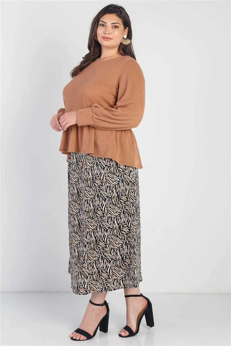 Plus Size Caramel Waffle Long Sleeve Top