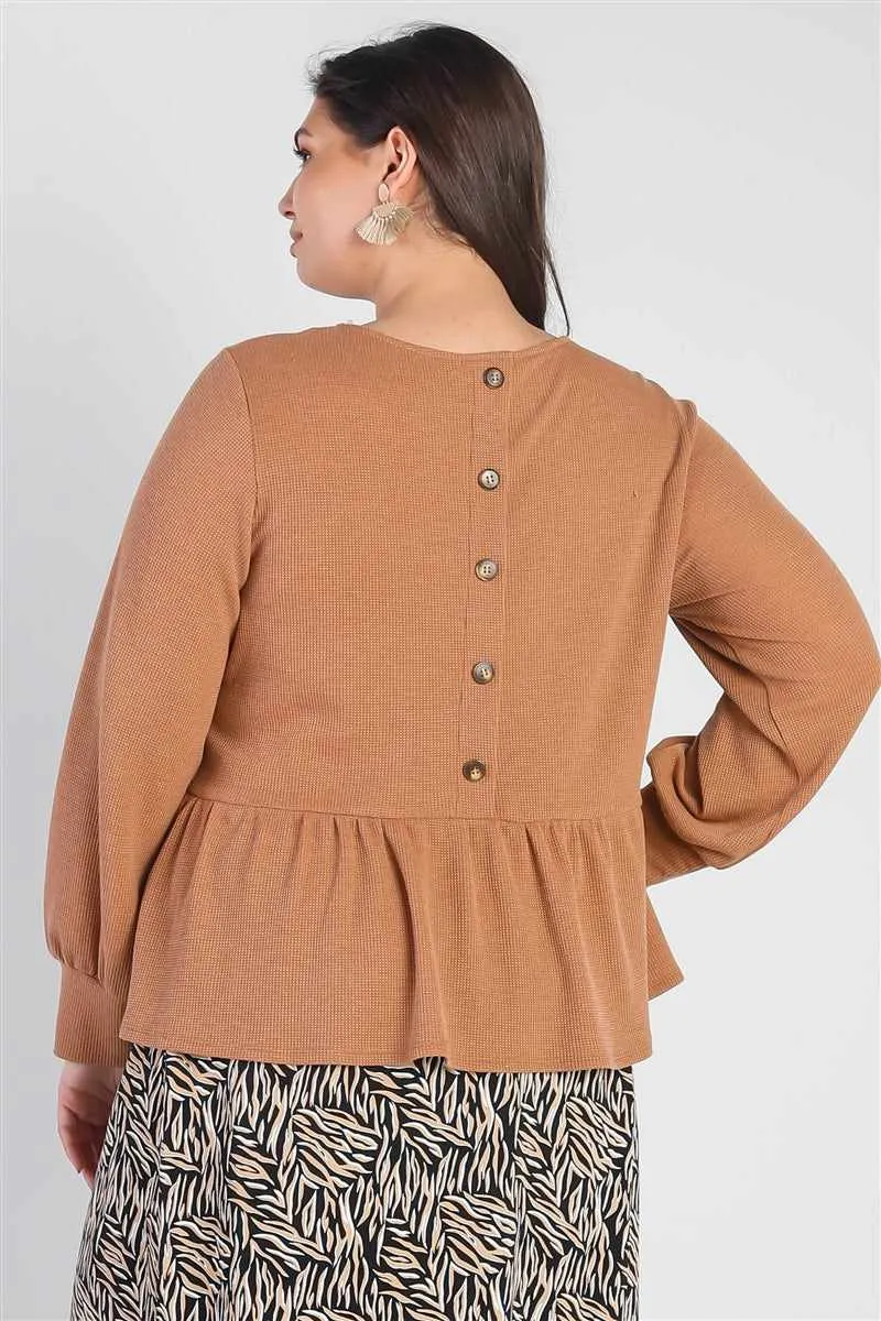 Plus Size Caramel Waffle Long Sleeve Top