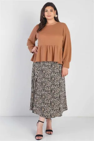 Plus Size Caramel Waffle Long Sleeve Top