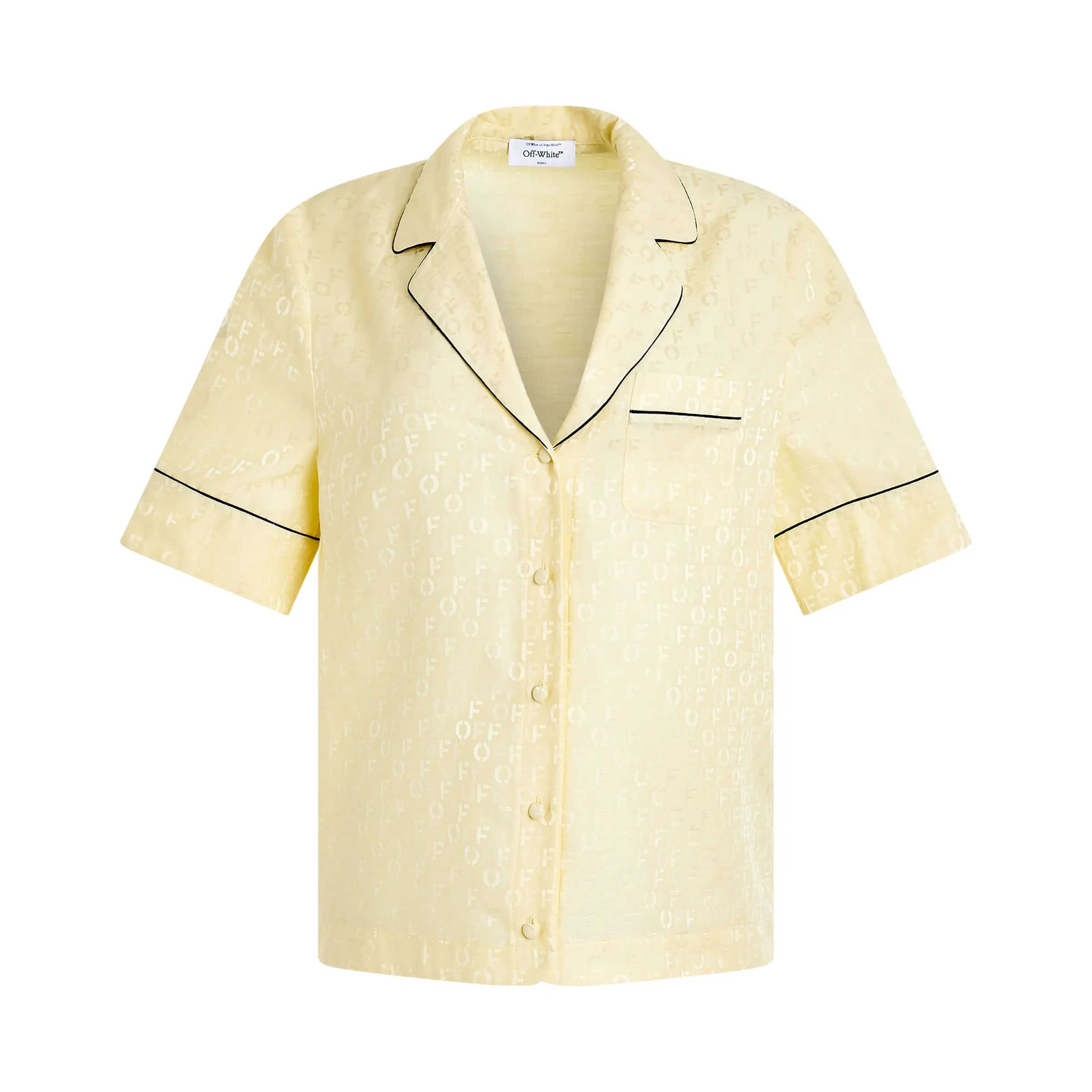 Pyjama Jacquard Short-Sleeves Shirt in Yellow