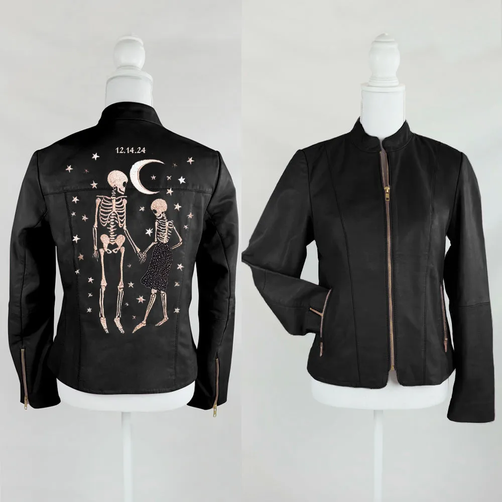 (Real Leather) Skeleton Couple Embroidery Jacket