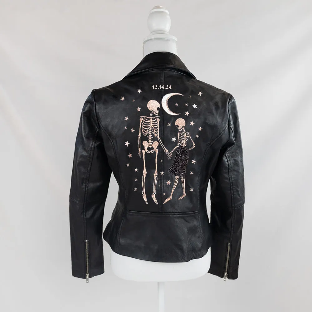 (Real Leather) Skeleton Couple Embroidery Jacket