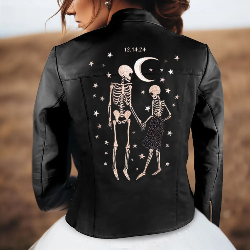 (Real Leather) Skeleton Couple Embroidery Jacket