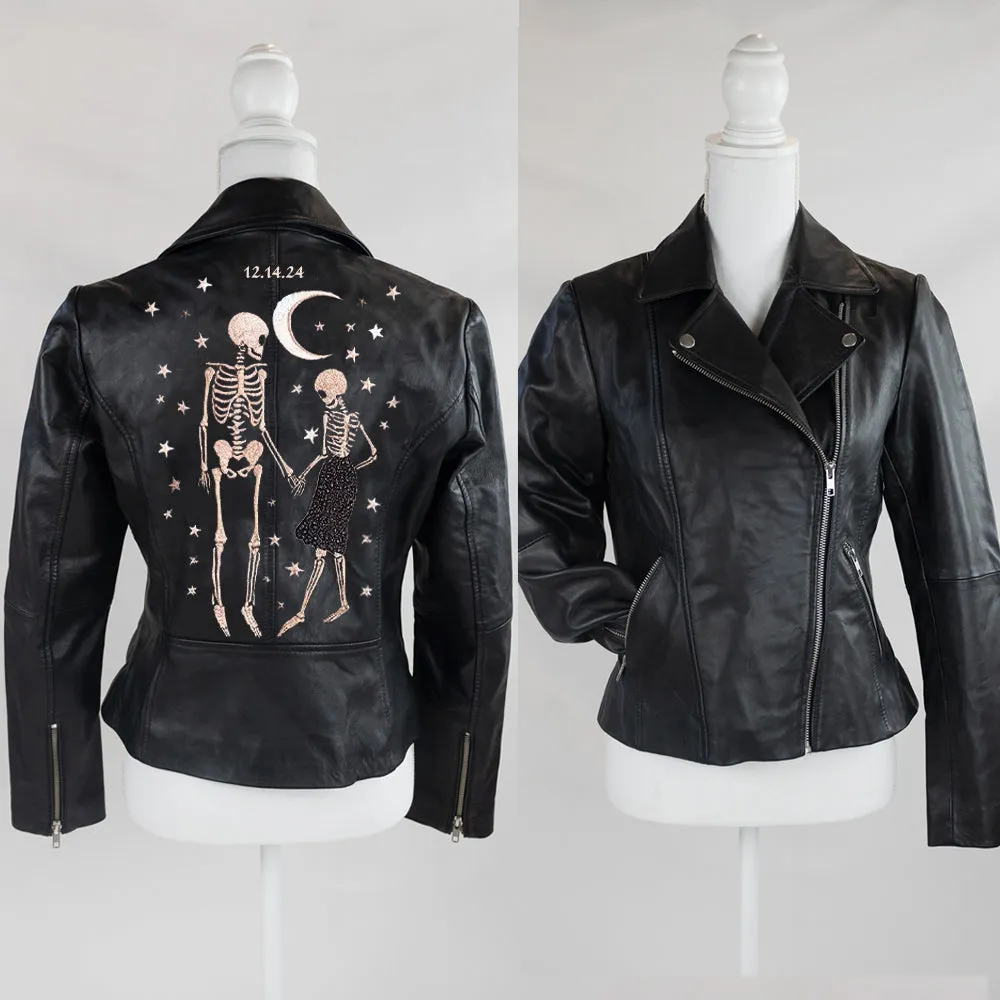 (Real Leather) Skeleton Couple Embroidery Jacket