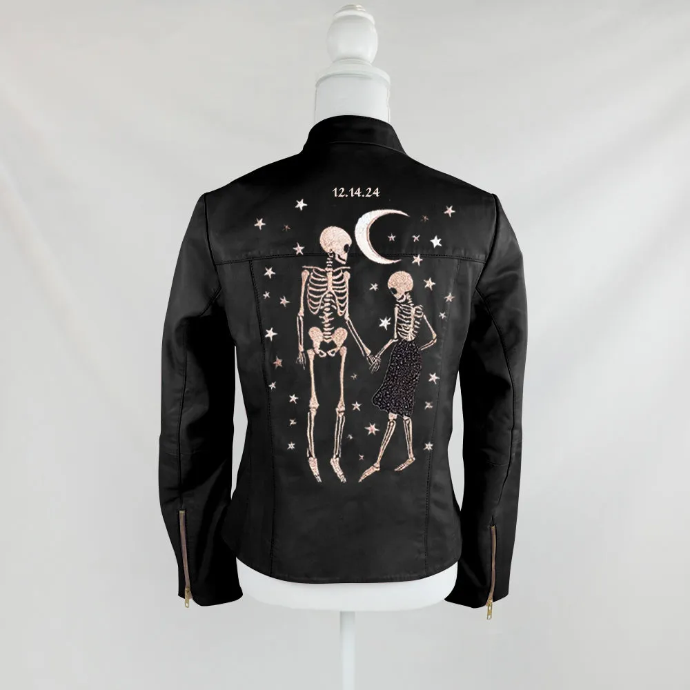 (Real Leather) Skeleton Couple Embroidery Jacket