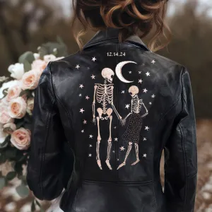 (Real Leather) Skeleton Couple Embroidery Jacket