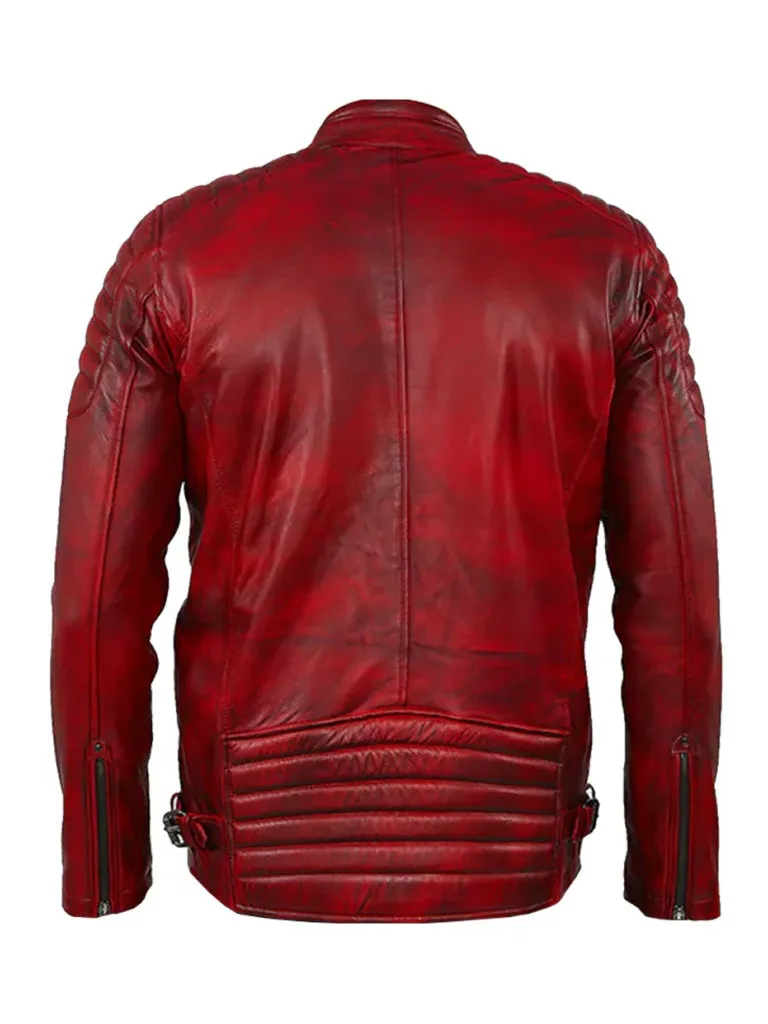 Red Cafe Racer Leather Jacket