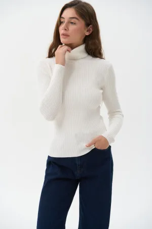 Ribbed turtleneck sweater in color white