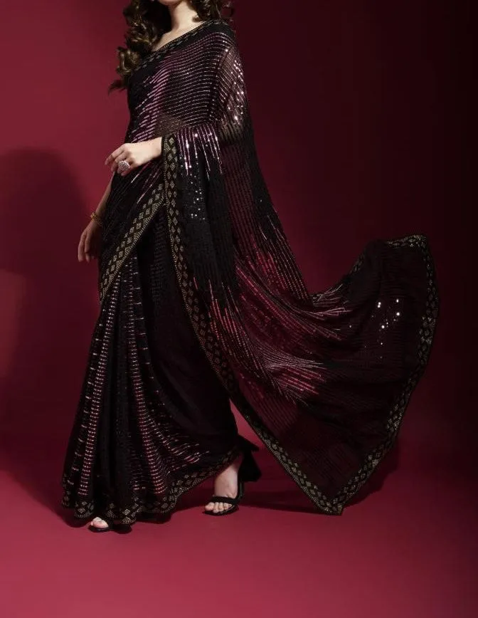 Saree 5481889 Black Sequins Trendy Partywear Sarees