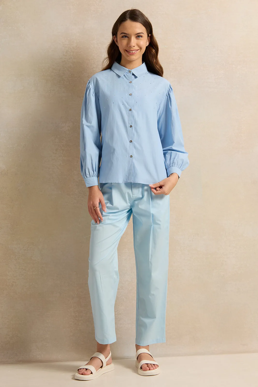 Senior Girls Blue Collared Shirt Blouse