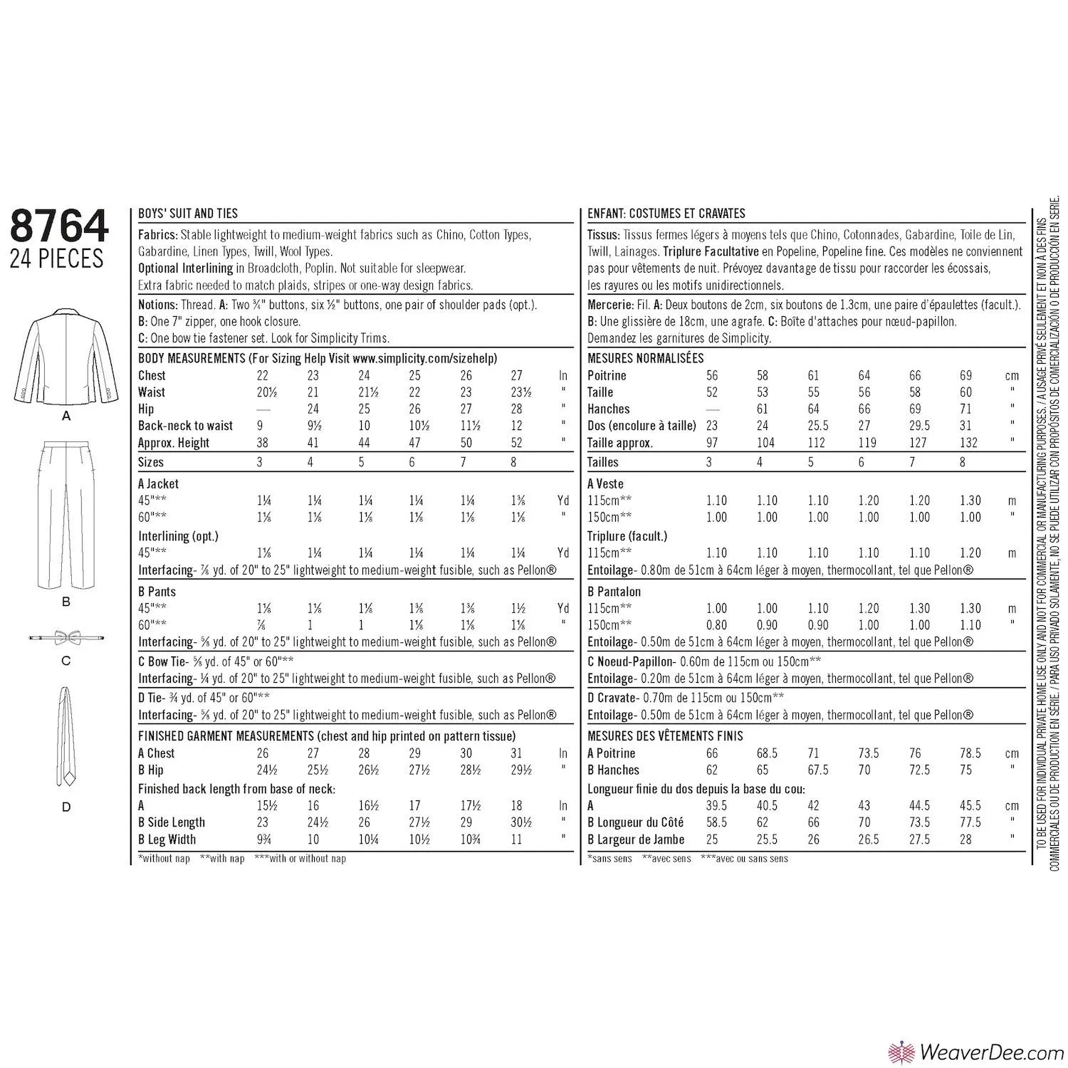 Simplicity Pattern S8764 Boys' Suit & Ties