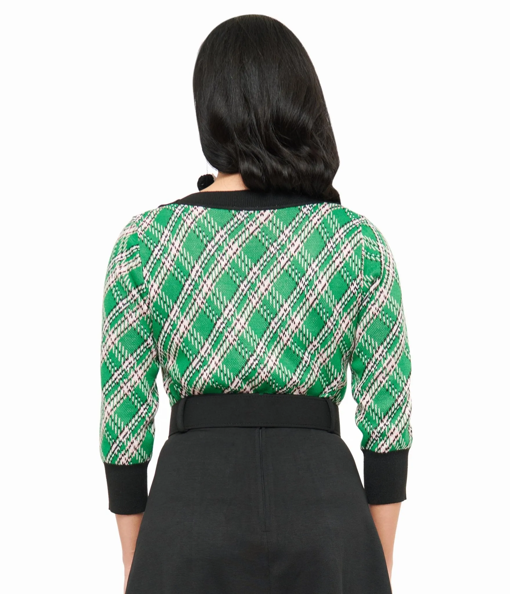 Smak Parlour 1960s Green Plaid & Hedgehog Sweater