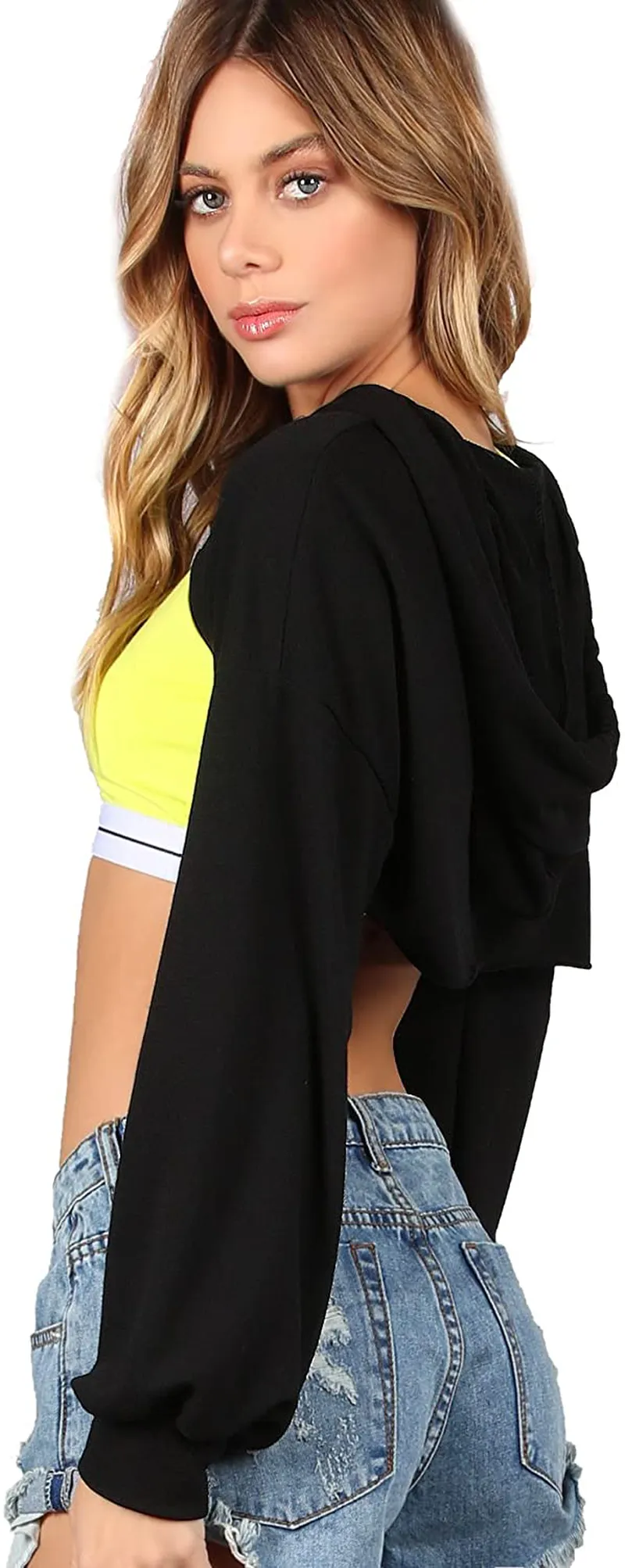 SweatyRocks Women's Solid Black Long Sleeve Pullover Crop Top Hoodie