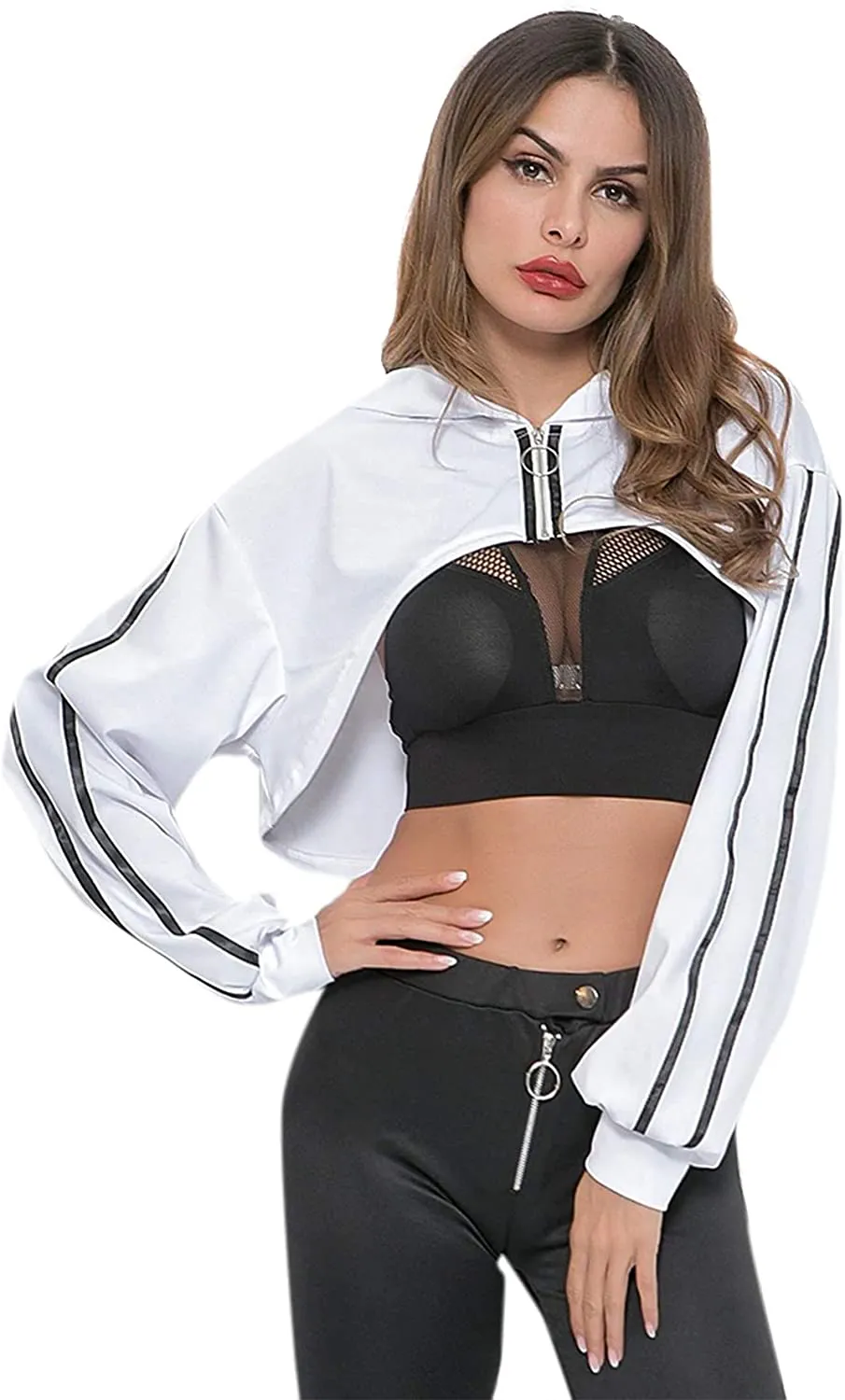 SweatyRocks Women's Solid Black Long Sleeve Pullover Crop Top Hoodie