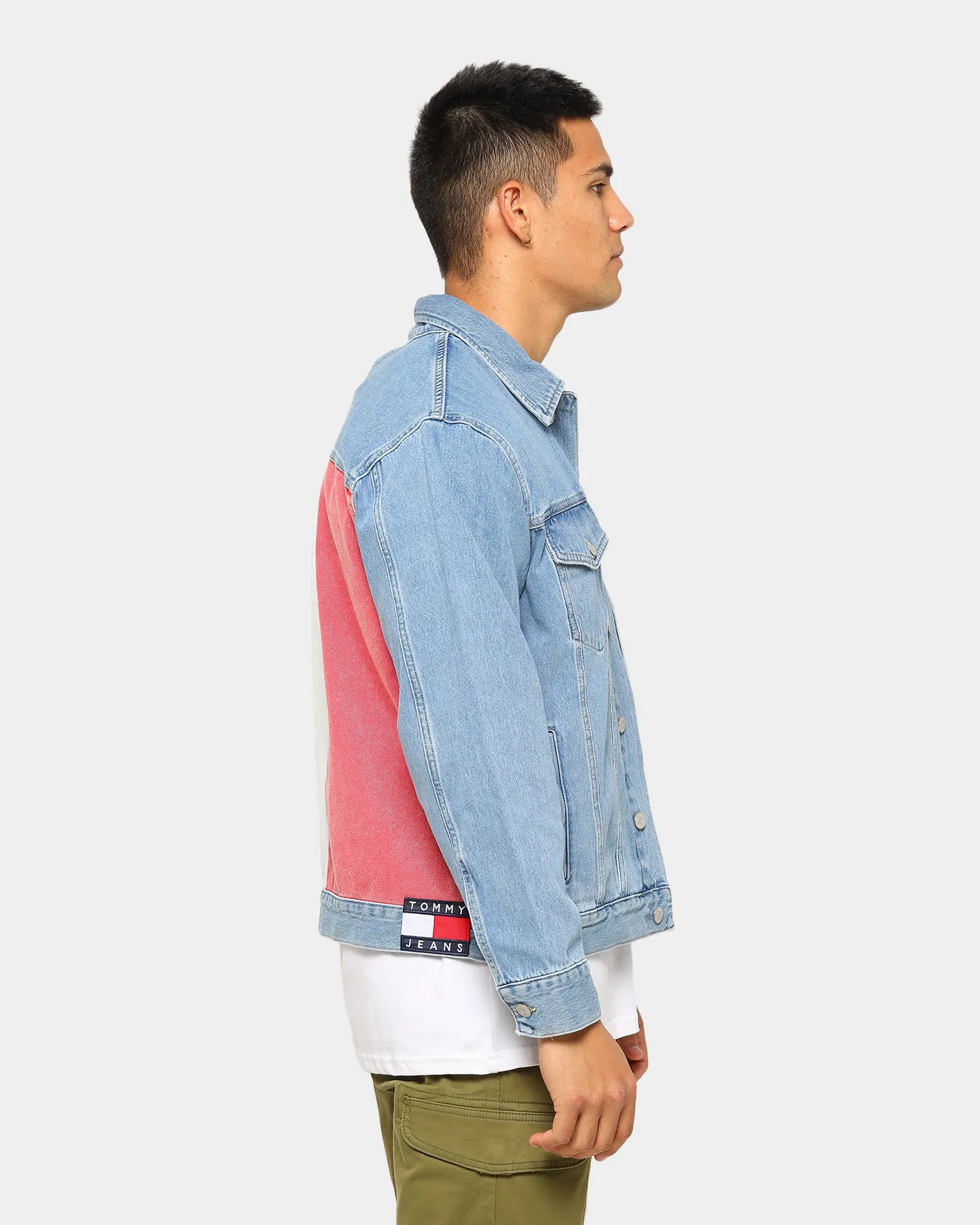 Tommy Jeans Men's Tommy Flag Oversize Trucker Jacket Light Blue