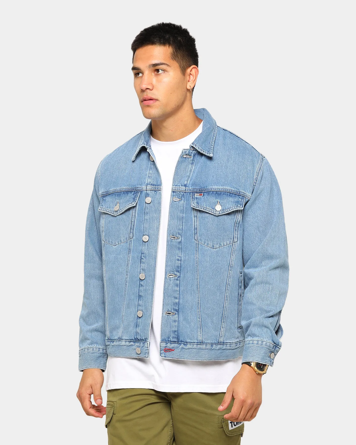 Tommy Jeans Men's Tommy Flag Oversize Trucker Jacket Light Blue