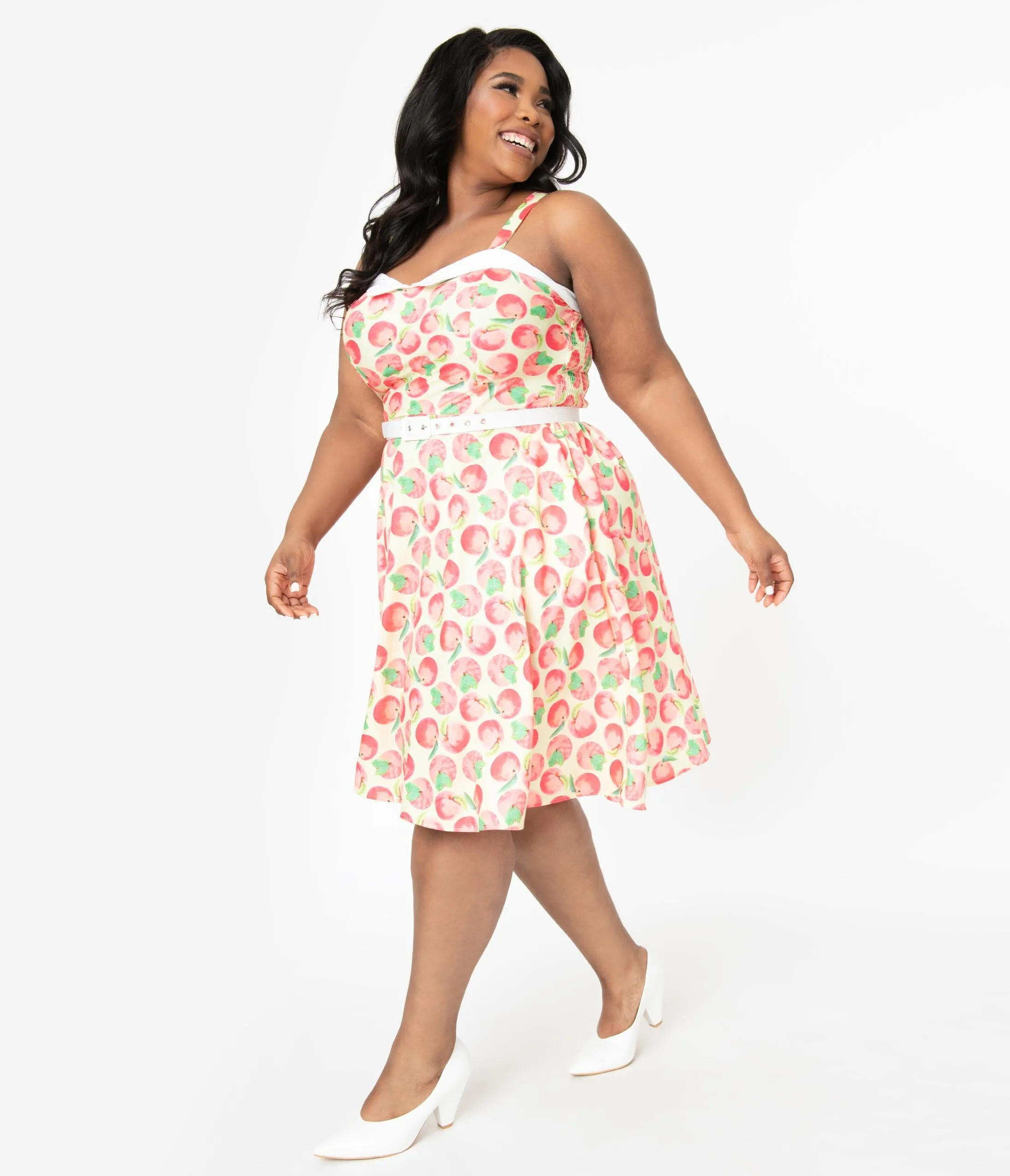 Unique Vintage Plus Size Peaches & Cream Print Rachel Swing Dress