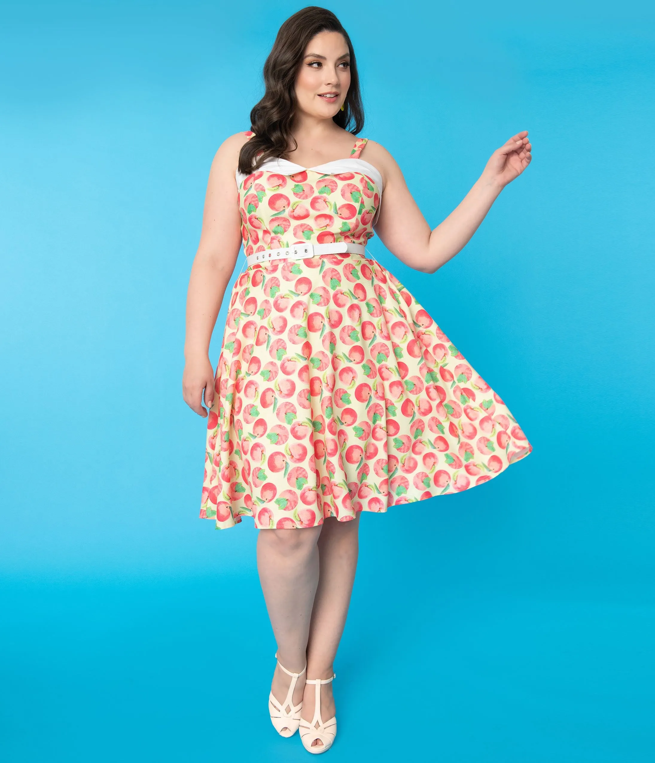 Unique Vintage Plus Size Peaches & Cream Print Rachel Swing Dress