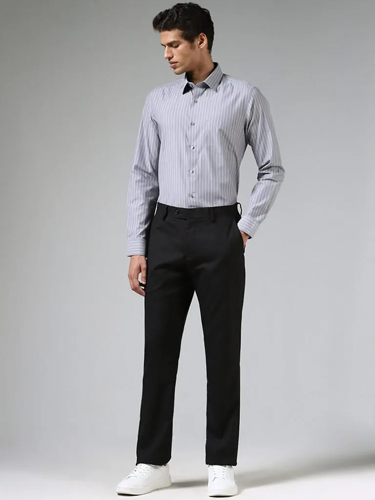 WES Formals Grey Striped Slim-Fit Shirt