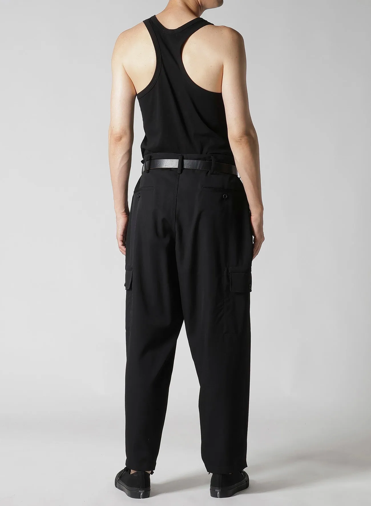 WOOL GABARDINE FLAP POCKET PANTS