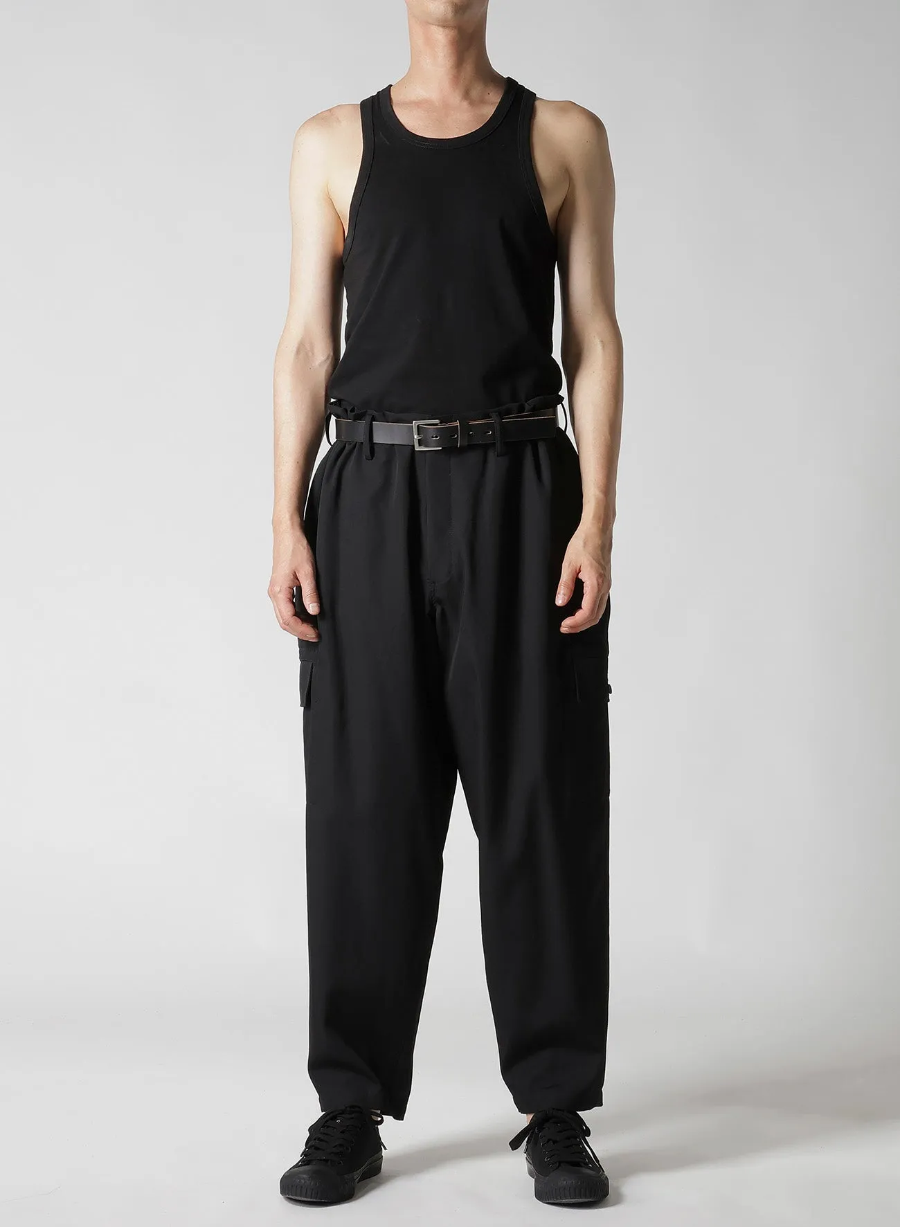 WOOL GABARDINE FLAP POCKET PANTS